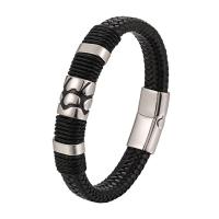 PU Leather Cord Bracelets with 316L Stainless Steel & for man Sold By PC