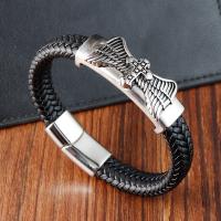 PU Leather Cord Bracelets with 304 Stainless Steel Cross polished vintage & for man black Length 21 cm Sold By PC