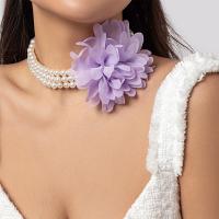 Mode Choker Ketting, Plastic Pearl, met Chiffon, met 7CM extender keten, Bloem, plated, mode sieraden & voor vrouw, meer kleuren voor de keuze, nikkel, lood en cadmium vrij, Lengte Ca 30 cm, Verkocht door PC