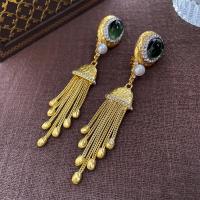 Fringe pendientes de la manera, metal, con resina & Perlas plásticas, Joyería & para mujer & con diamantes de imitación, dorado, libre de níquel, plomo & cadmio, 102x20mm, Vendido por Par