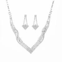 Strass sieraden Sets, Bergkristal, met messing klauw keten, silver plated, 2 stuks & mode sieraden & voor vrouw, duidelijk, 16x34mm, Lengte Ca 46 cm, Verkocht door Stel