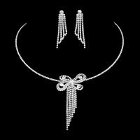 Rhinestone Jewelry Sets with brass claw chain silver color plated 2 pieces & fashion jewelry & for woman clear Length Approx 46 cm Sold By Set