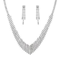 Strass-Schmuck-Sets, Strass, mit Messing Klaue Kette, silberfarben plattiert, 2 Stück & Modeschmuck & für Frau, klar, Länge ca. 46 cm, verkauft von setzen