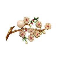 Fashion Broche Sieraden, Messing, met Plastic Pearl, Bloem, gold plated, mode sieraden & micro pave zirconia & voor vrouw, gemengde kleuren, nikkel, lood en cadmium vrij, 62x35mm, Verkocht door PC