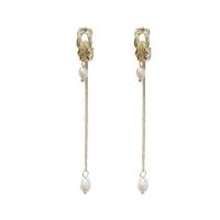 Brass Drop Earring Copper Alloy with Plastic Pearl real gold plated fashion jewelry & for woman nickel lead & cadmium free Sold By Pair