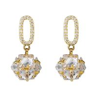 Cubic Zirconia Micro Pave Brass Earring Copper Alloy real gold plated fashion jewelry & micro pave cubic zirconia & for woman nickel lead & cadmium free Sold By Pair