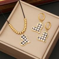 304 rozsdamentes acél Jewelry Set, Szív, arany színű aranyozott, különböző stílusokat a választás & a nő & zománc, Által értékesített PC