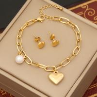 304 roestvrij staal Sieraden set, met Plastic Pearl, Hart, gold plated, verschillende stijlen voor de keuze & voor vrouw, Verkocht door PC