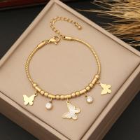 304 Stainless Steel Jewelry Set with Plastic Pearl Butterfly gold color plated & for woman & with rhinestone Sold By PC