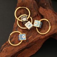 304 Stainless Steel Huggie Hoop Drop Earring Cube gold color plated evil eye pattern & for woman & enamel 20mm Sold By Pair