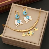 304 roestvrij staal Sieraden set, Olifant, gold plated, verschillende stijlen voor de keuze & voor vrouw & glazuur, Verkocht door PC