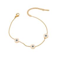 Acier inoxydable 304 bracelet, avec 2inch chaînes de rallonge, Mauvais œil, Placage de couleur d'or, pour femme & émail, plus de couleurs à choisir, Longueur Environ 7 pouce, Vendu par PC