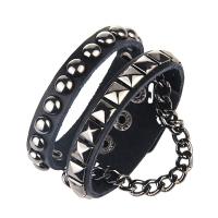 Bracelet de cuir de vachette, cuir de peau de vache, avec plastique revêtu de cuivre & alliage de zinc, fait à la main, bijoux de mode & unisexe, noire, 38mm, Longueur 22 cm, Vendu par PC