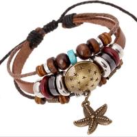 Rundsleder armbanden, Volnerfs leer, met Hout & Zinc Alloy, handgemaakt, drie lagen & mode sieraden & uniseks, meer kleuren voor de keuze, Lengte 17 cm, Verkocht door PC