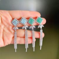 Fashion Fringe Oorbellen, Messing, met Cubic Zirconia, kwast, platinum plated, mode sieraden & voor vrouw, meer kleuren voor de keuze, nikkel, lood en cadmium vrij, 17x73mm, Verkocht door pair