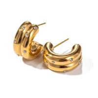 Stainless Steel Stud Earrings 304 Stainless Steel 18K gold plated fashion jewelry & for woman & with rhinestone golden Sold By Pair