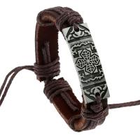 Bráisléad Cowhide, le Cnáib & Sinc Alloy, lámhdhéanta, jewelry faisin & unisex, donn, 12mm, Díolta De réir PC