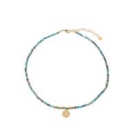 Acier titane collier, avec turquoise, avec 2inch chaînes de rallonge, Mauvais œil, Plaqué d'or, bijoux de mode & pour femme, Longueur Environ 15.7 pouce, Vendu par PC