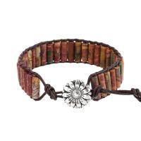 Edelsteen armbanden, Jasper Picasso, met Red Pine & lederen koord & Zinc Alloy, silver plated, mode sieraden & Bohemien stijl & voor vrouw, gemengde kleuren, Lengte Ca 17 cm, Verkocht door PC