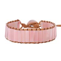 Edelstein Armbänder, Opal, mit Lederband & Zinklegierung, silberfarben plattiert, Vintage & Modeschmuck & Bohemian-Stil & unisex, Rosa, Länge ca. 17 cm, verkauft von PC