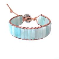 Bráisléid gemstone, Amazonite, le corda leathair & Sinc Alloy, dath airgid plated, jewelry faisin & stíl Bohemian & unisex, gorm éadrom, Fad Thart 17 cm, Díolta De réir PC