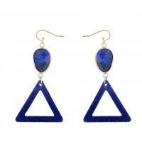 Boucles d'oreilles en pierres précieuses, Lapis lazuli, avec velours de coton & laiton, triangle, Placage de couleur d'or, bijoux de mode & Style bohème & pour femme, bleu, Vendu par paire