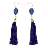 Fashion Fringe Oorbellen, Lapis Lazuli, met Knoopkoord & Messing, kwast, gold plated, mode sieraden & voor vrouw, blauw, Verkocht door pair