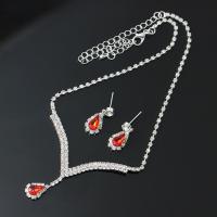 Zink Alloy Jewelry Sets, örhänge & halsband, med 4.72inch extender kedja, 2 stycken & för kvinna & med strass, silver, nickel, bly och kadmium gratis, 24*10mm,15*10mm, Längd Ca 13.39 inch, Säljs av Ställ