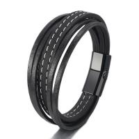 PU Cord Armband, med Zink Alloy, plumbum svart färg klädd, mode smycken & flerskikts & för människan, svart, Längd 21 cm, Säljs av PC