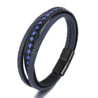 PU Leather Cord Bracelets with Zinc Alloy plumbum black color plated multilayer & for man Length 21 cm Sold By PC