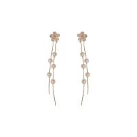 Cubic Zirconia Micro Pave Brass Earring with Plastic Pearl Flower gold color plated fashion jewelry & micro pave cubic zirconia & for woman nickel lead & cadmium free Sold By Pair