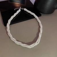 Collar de perlas de plástico, Perlas plásticas, con fundición, con 4cm extender cadena, Esférico, chapado en color de plata, Joyería & multicapa & para mujer, Blanco, longitud aproximado 44 cm, Vendido por UD