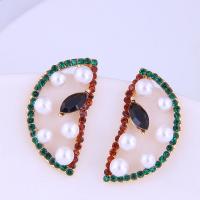 Rhinestone Earring Zinc Alloy with Rhinestone & Plastic Pearl Dome gold color plated fashion jewelry & for woman & hollow mixed colors nickel lead & cadmium free Sold By Pair