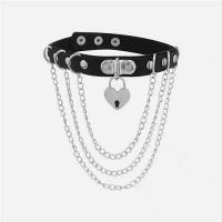 Mode Choker Ketting, PU, met Ijzer, met 4cm extender keten, Hart, silver plated, mode sieraden & multilayer & voor vrouw, zwart, 24mm, Lengte Ca 35 cm, Verkocht door PC