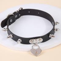 Fashion Choker halskæde, PU, med Jern, med 6cm extender kæde, Heart, sølvfarvet forgyldt, mode smykker & for kvinde, sort, 23mm, Længde Ca. 35 cm, Solgt af PC