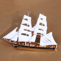 Glazuur broche, Zinc Alloy, Sail Boat, gold plated, mode sieraden & voor de mens, wit, nikkel, lood en cadmium vrij, 53x35mm, Verkocht door PC