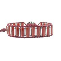 Roter Achat Armbänder, mit Lederband & Hämatit & Zinklegierung, silberfarben plattiert, Modeschmuck & unisex, rot, Länge ca. 17 cm, verkauft von PC