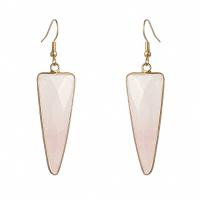 Boucles d'oreilles Quartz naturel, quartz rose, avec laiton, triangle, Placage de couleur d'or, bijoux de mode & pour femme & facettes, rose, Vendu par paire