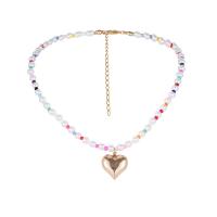 Kunststof parel ketting, Plastic Pearl, met Seedbead & Zinc Alloy, Hart, mode sieraden & voor vrouw, 24x21mm, Lengte Ca 15.75 inch, Verkocht door PC