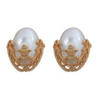 Zinklegering oorknoppen, Zinc Alloy, met Plastic Pearl, mode sieraden & voor vrouw, nikkel, lood en cadmium vrij, 27x25mm, Verkocht door pair