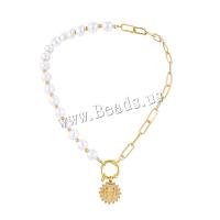 Roestvrij staal halskettingen, 304 roestvrij staal, met Plastic Pearl, plated, mode sieraden & voor vrouw, gouden, 40x20mm, Per verkocht Ca 16.54 inch Strand