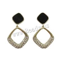 Befestiger Zirkonia Messing Ohrring, Rhombus, goldfarben plattiert, Modeschmuck & Micro pave Zirkonia & für Frau & Emaille, schwarz, frei von Nickel, Blei & Kadmium, 17x32mm, verkauft von Paar