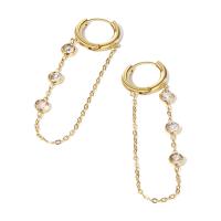 Boucle d'oreille goutte inox, Acier inoxydable 304, Plaqué d'or 14K, bijoux de mode & pour femme & avec zircone cubique, doré, 11mm,35mm, Vendu par paire