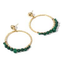 Boucle d'oreille goutte inox, Acier inoxydable 304, avec Malachite, Plaqué d'or 14K, bijoux de mode & pour femme, deux couleurs différentes, 7mm,40mm, Vendu par paire