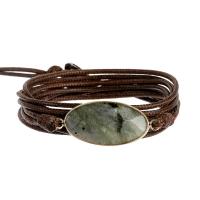 Gemstone Armbånd, Labradorit, med Voks & Messing & Zinc Alloy, forgyldt, mode smykker & flerlags & Unisex, grå, Længde Ca. 85 cm, Solgt af PC