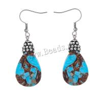 Natural Gemstone Earrings Impression Jasper with Rhinestone Clay Pave & Brass Teardrop silver color plated fashion jewelry & for woman blue 15-40mm Sold By Pair