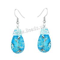 Pendientes de Gemas, Jaspe Impresión, con Arcilla analiar de diamantes de imitación AB & acero inoxidable 304, Gota, Joyería & para mujer, azul, Vendido por Par