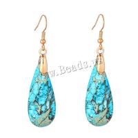 Gemstone Oorbellen, Indruk Jasper, met Messing, Traan, gold plated, mode sieraden & voor vrouw, blauw, 15-40mm, Verkocht door pair