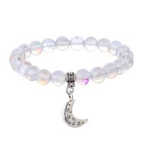 Bráisléid gemstone, Farraige Opal, le Sinc Alloy, Gealach, dath airgid plated, jewelry faisin & unisex, soiléir, 8mm, Fad Thart 18 cm, Díolta De réir PC