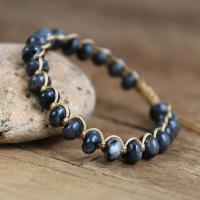 Gemstone Bracelets Labradorite with Knot Cord Rondelle Adjustable & fashion jewelry & Unisex black uff083.5-4.5uff09*uff086-7uff09mm Length Approx 18 cm Sold By PC